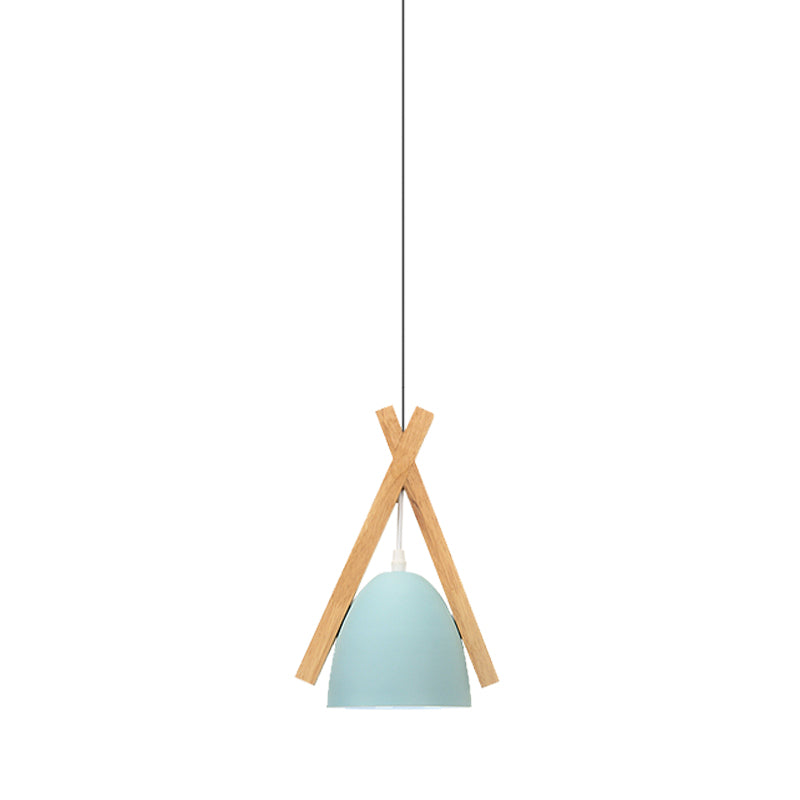 Bowl Shape Hanging Light with Linear Wood Deco Macaron Loft Aluminum Pendant Light for Hallway Clearhalo 'Ceiling Lights' 'Modern Pendants' 'Modern' 'Pendant Lights' 'Pendants' Lighting' 182997