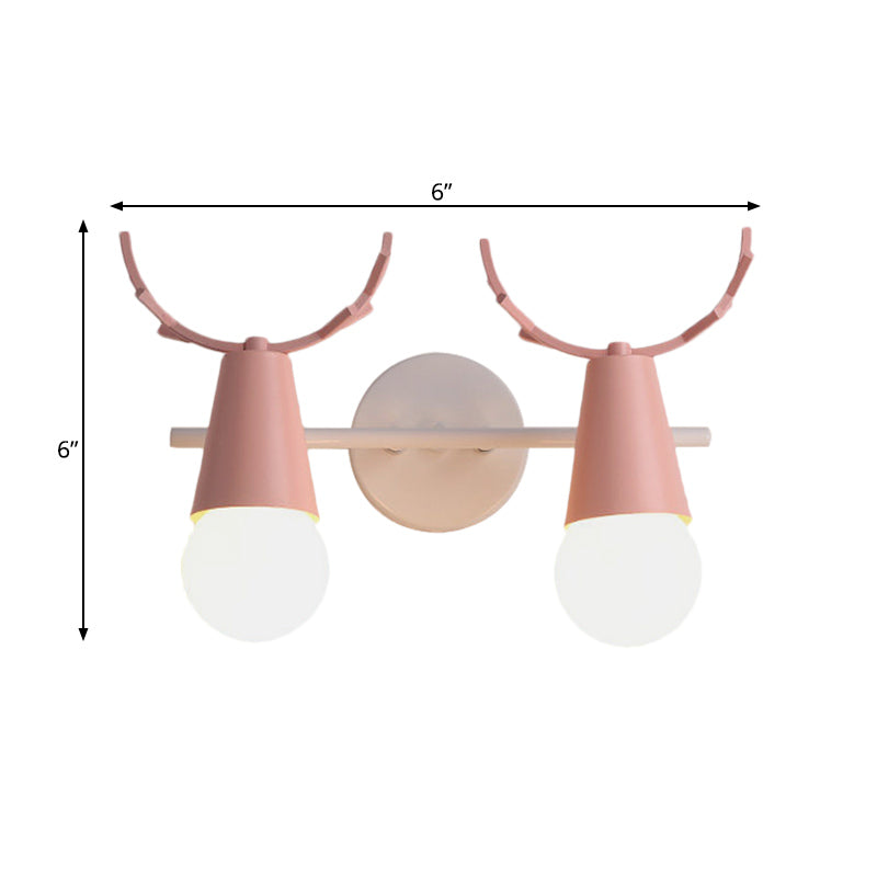 2 Heads Cone Wall Light with Antlers Contemporary Metal Wall Sconce for Study Room Clearhalo 'Wall Lamps & Sconces' 'Wall Lights' Lighting' 183005