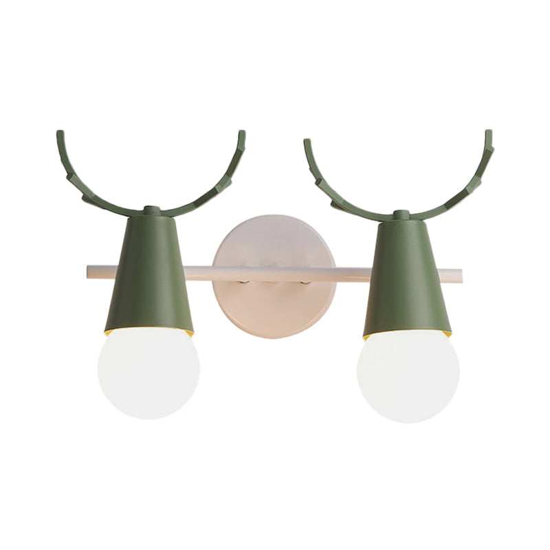 2 Heads Cone Wall Light with Antlers Contemporary Metal Wall Sconce for Study Room Clearhalo 'Wall Lamps & Sconces' 'Wall Lights' Lighting' 183009