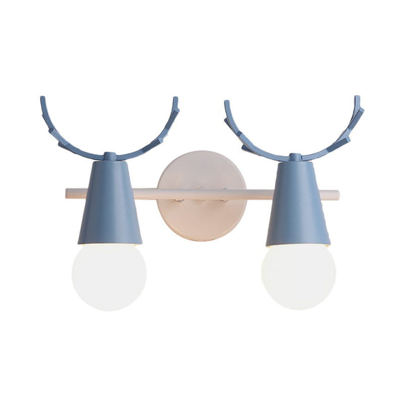 2 Heads Cone Wall Light with Antlers Contemporary Metal Wall Sconce for Study Room Clearhalo 'Wall Lamps & Sconces' 'Wall Lights' Lighting' 183011