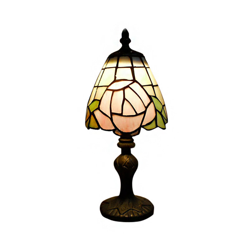 Rose Table Lamp Rustic Stained Glass 1-Light Accent Lamp in White and Pink for Bedside Clearhalo 'Lamps' 'Table Lamps' Lighting' 183018