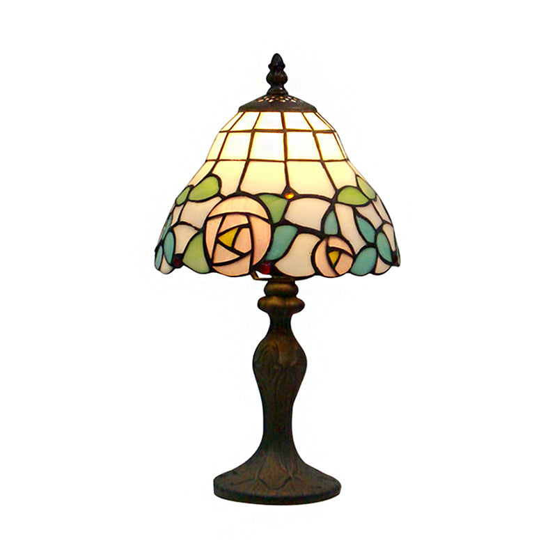 Rose Table Lamp Rustic Stained Glass 1-Light Accent Lamp in White and Pink for Bedside Clearhalo 'Lamps' 'Table Lamps' Lighting' 183021