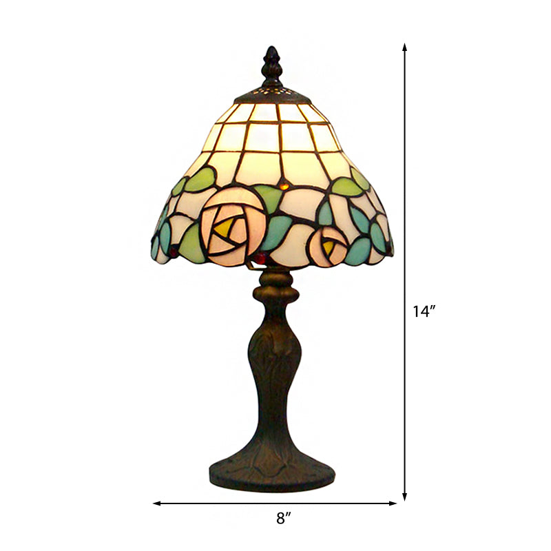 Rose Table Lamp Rustic Stained Glass 1-Light Accent Lamp in White and Pink for Bedside Clearhalo 'Lamps' 'Table Lamps' Lighting' 183022