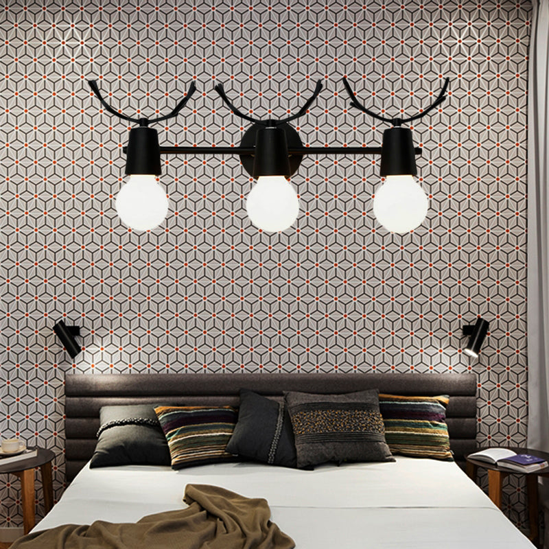 Open Bulb Foyer Stair Wall Sconce with Antlers Metal 3 Lights Modern Style Wall Lamp Black Clearhalo 'Wall Lamps & Sconces' 'Wall Lights' Lighting' 183032