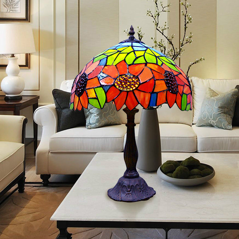 Sunflower Accent Table Lamp Tiffany Stained Glass 1-Light Table Lamp in Orange for Bedroom Orange Clearhalo 'Lamps' 'Table Lamps' Lighting' 183039