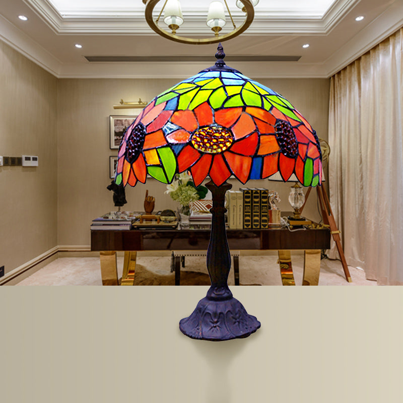 Sunflower Accent Table Lamp Tiffany Stained Glass 1-Light Table Lamp in Orange for Bedroom Clearhalo 'Lamps' 'Table Lamps' Lighting' 183040