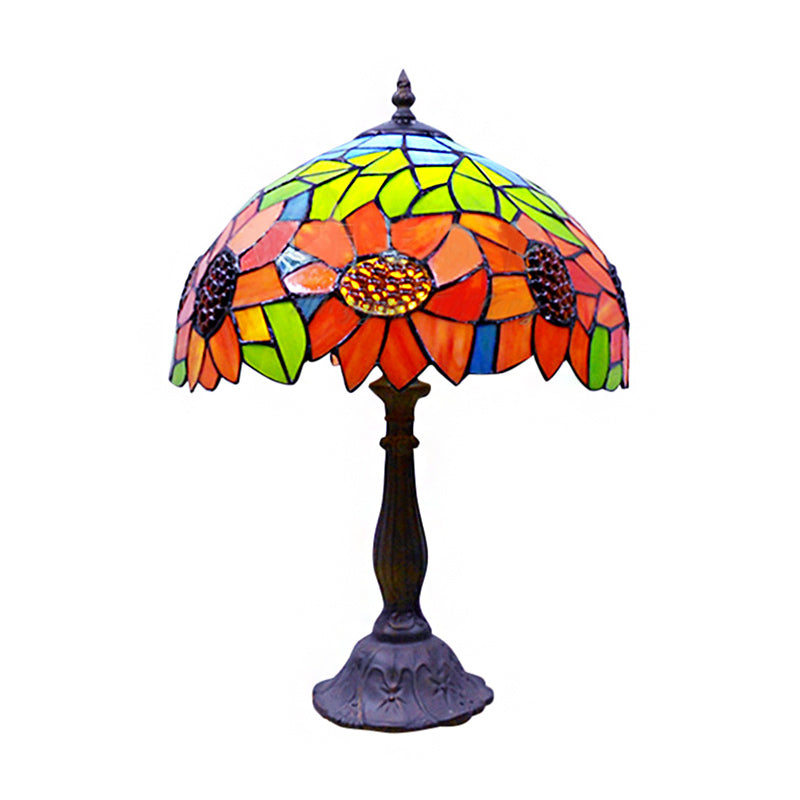 Sunflower Accent Table Lamp Tiffany Stained Glass 1-Light Table Lamp in Orange for Bedroom Clearhalo 'Lamps' 'Table Lamps' Lighting' 183041