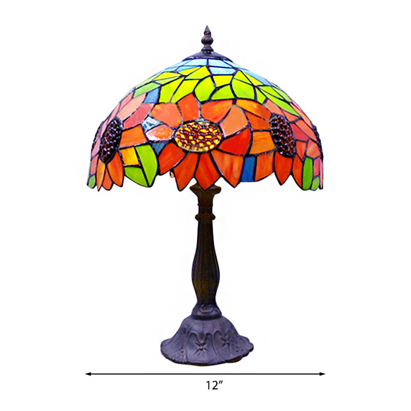 Sunflower Accent Table Lamp Tiffany Stained Glass 1-Light Table Lamp in Orange for Bedroom Clearhalo 'Lamps' 'Table Lamps' Lighting' 183042