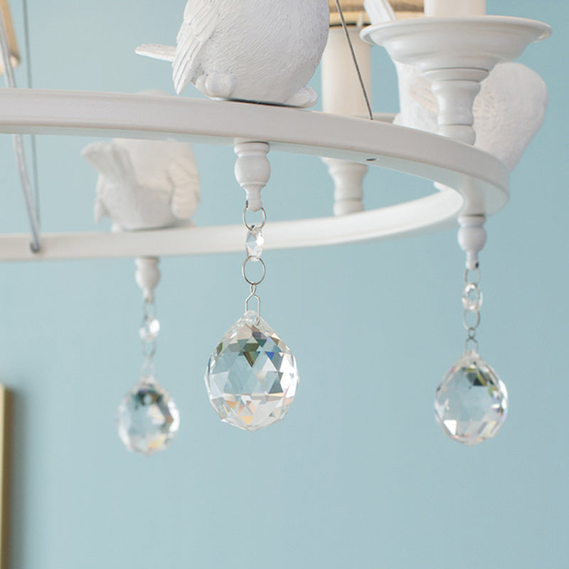 Contemporary Ring Chandelier with Bird Metal Pendant Light in White for Villa Clearhalo 'Ceiling Lights' 'Chandeliers' Lighting' options 183047