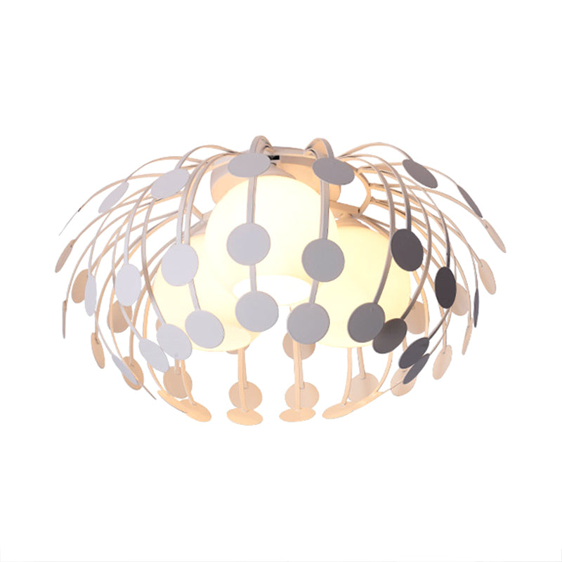 Oval Metal Semi Flush Lighting Modernist 3 Lights White/Black Semi Flush Mount Lamp with Milk Glass Globe Shade Clearhalo 'Ceiling Lights' 'Close To Ceiling Lights' 'Close to ceiling' 'Semi-flushmount' Lighting' 183065