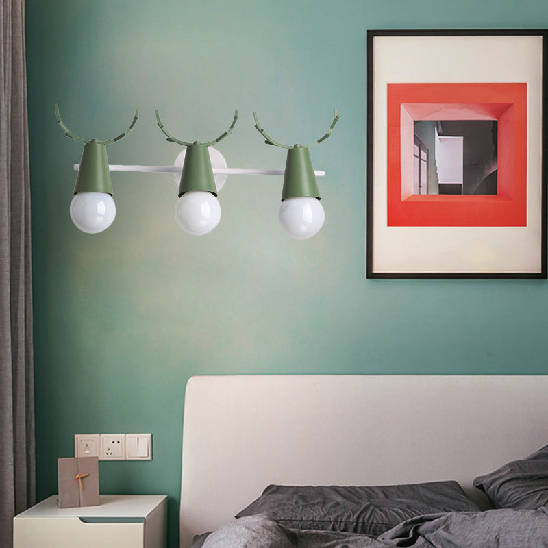 Metal Conical Wall Sconce with Deer Horn Bedroom 3 Heads Nordic Undertint Wall Light Green Clearhalo 'Wall Lamps & Sconces' 'Wall Lights' Lighting' 183078