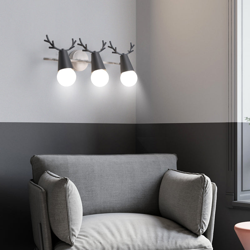 Metal Conical Wall Sconce with Deer Horn Bedroom 3 Heads Nordic Undertint Wall Light Grey Clearhalo 'Wall Lamps & Sconces' 'Wall Lights' Lighting' 183080