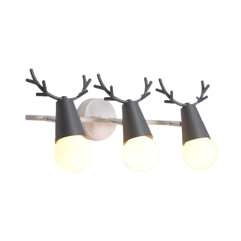 Metal Conical Wall Sconce with Deer Horn Bedroom 3 Heads Nordic Undertint Wall Light Clearhalo 'Wall Lamps & Sconces' 'Wall Lights' Lighting' 183081