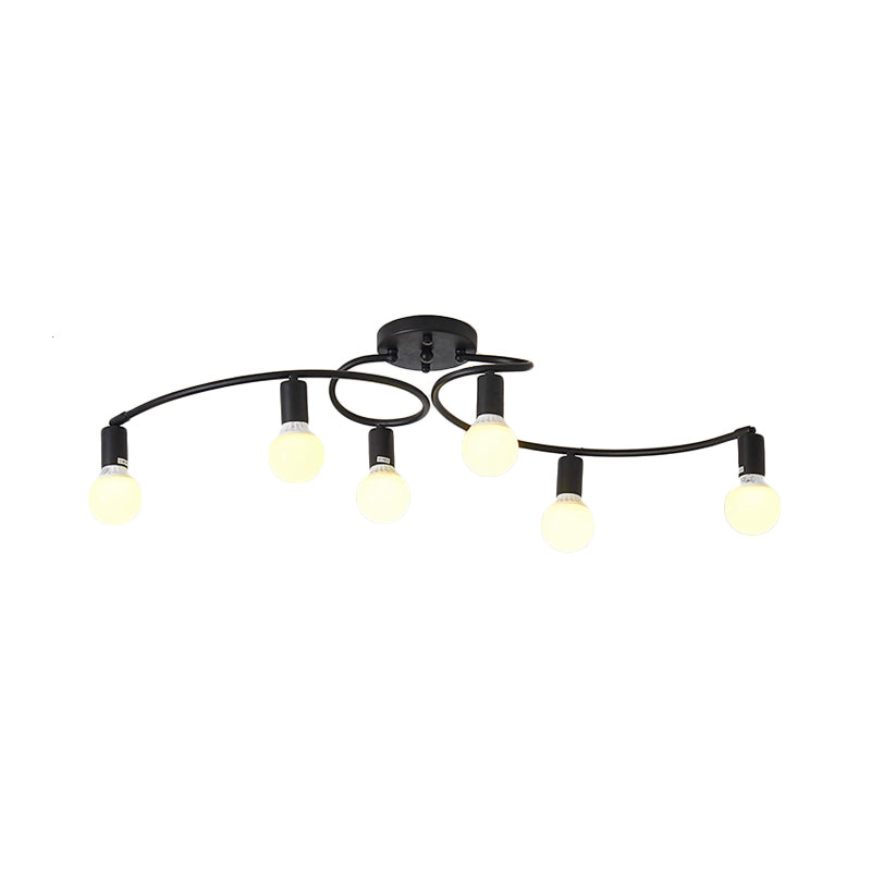 White/Black Curved Arm Semi Flush Mount with Opal Glass Bare Bulb Shade Contemporary Metal 6 Lights Semi Flush Light Fixture Clearhalo 'Ceiling Lights' 'Close To Ceiling Lights' 'Close to ceiling' 'Semi-flushmount' Lighting' 183084