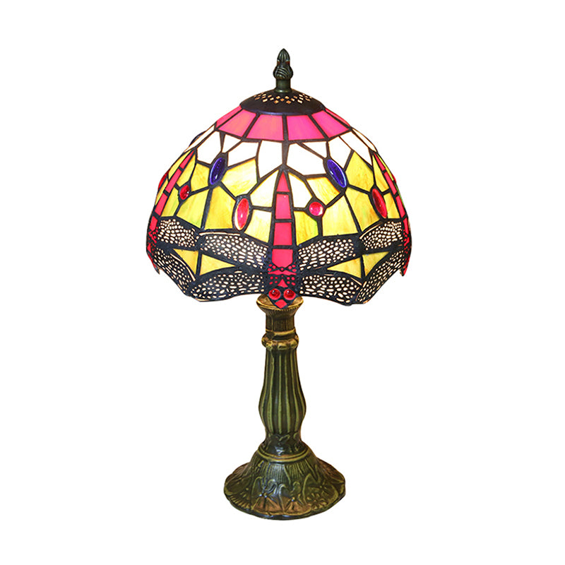 Dragonfly Table Lamp Retro Stained Glass 1-Light Accent Lamp in Antique Bronze Finish for Study Clearhalo 'Lamps' 'Table Lamps' Lighting' 183090