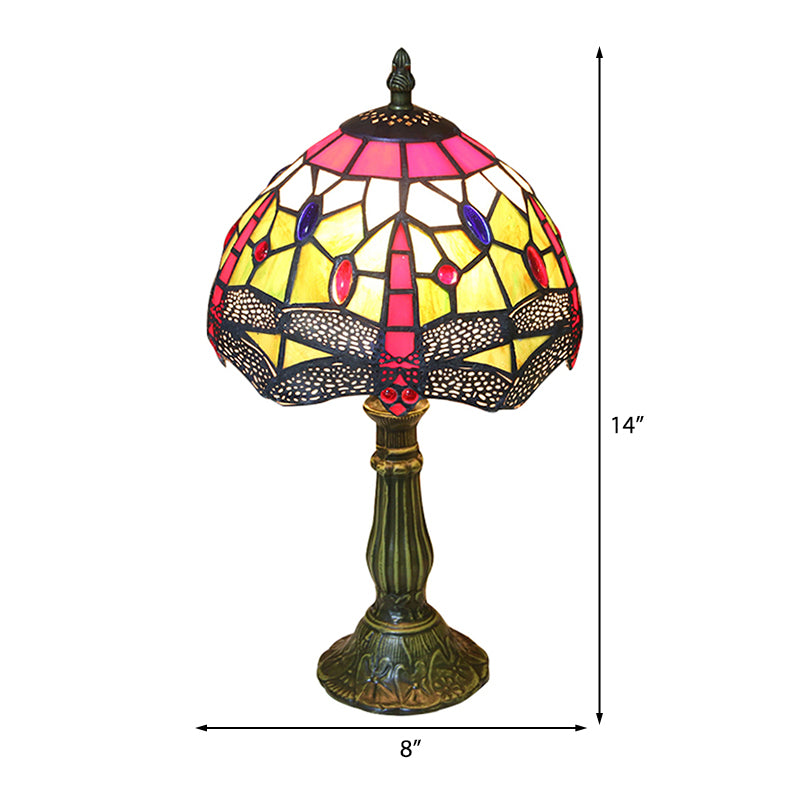 Dragonfly Table Lamp Retro Stained Glass 1-Light Accent Lamp in Antique Bronze Finish for Study Clearhalo 'Lamps' 'Table Lamps' Lighting' 183091