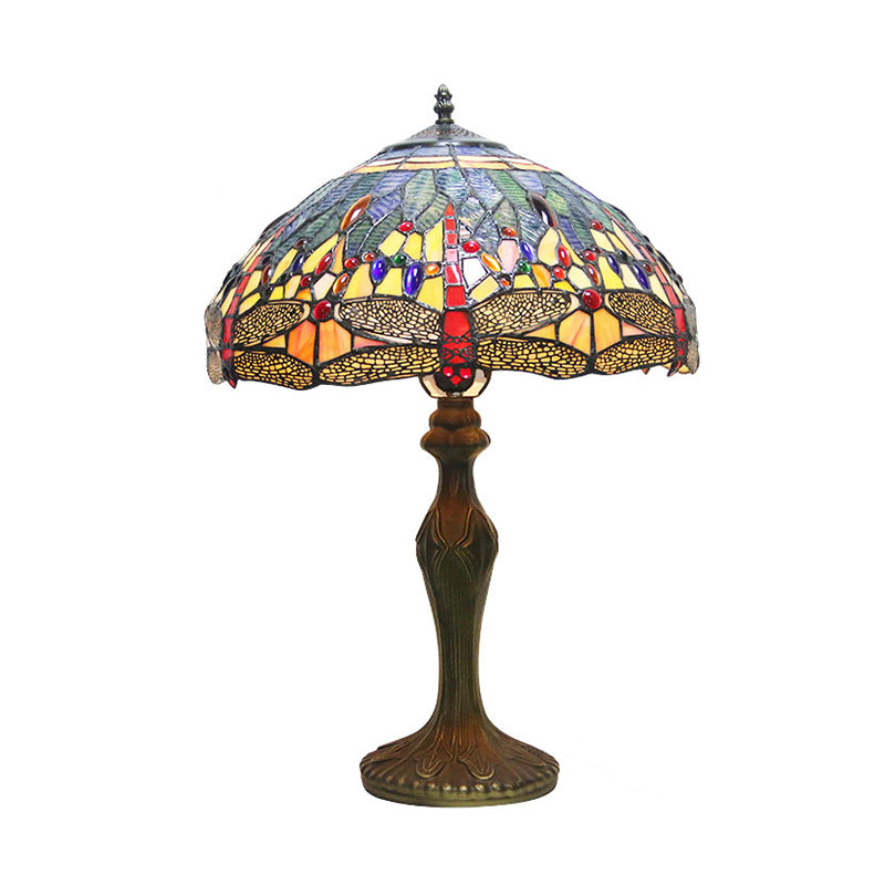 Dragonfly Table Lamp Retro Stained Glass 1-Light Accent Lamp in Antique Bronze Finish for Study Clearhalo 'Lamps' 'Table Lamps' Lighting' 183095