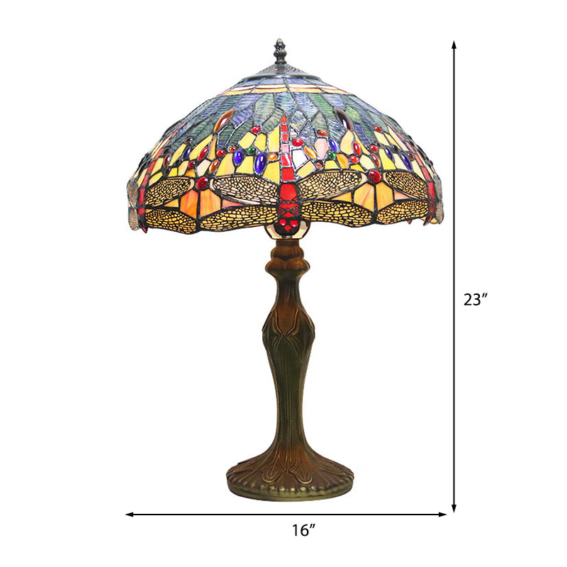 Dragonfly Table Lamp Retro Stained Glass 1-Light Accent Lamp in Antique Bronze Finish for Study Clearhalo 'Lamps' 'Table Lamps' Lighting' 183096