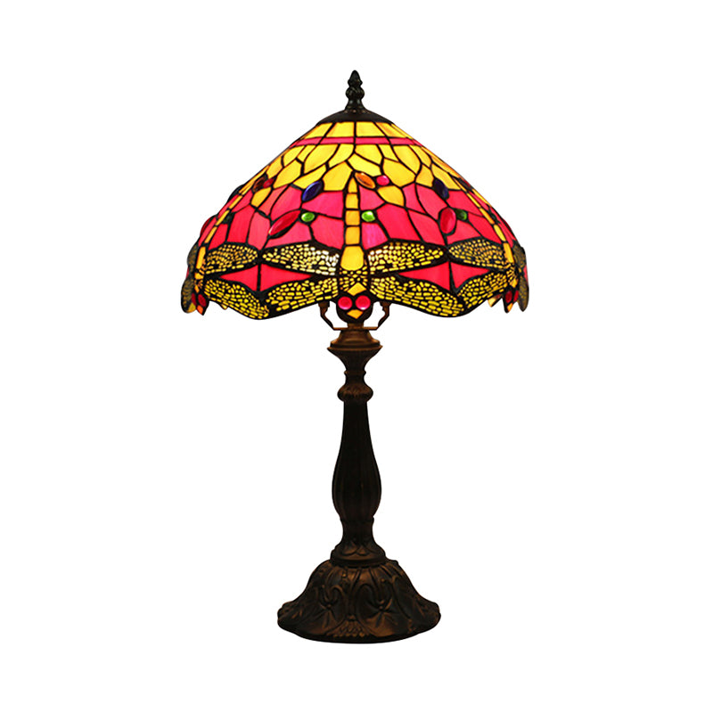 Dragonfly Table Lamp Retro Stained Glass 1-Light Accent Lamp in Antique Bronze Finish for Study Clearhalo 'Lamps' 'Table Lamps' Lighting' 183099