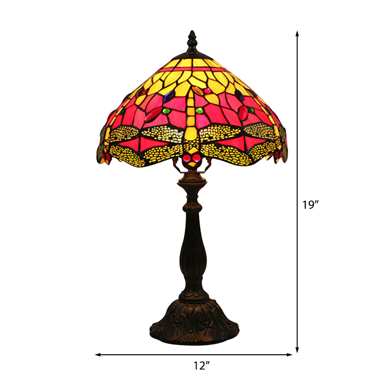 Dragonfly Table Lamp Retro Stained Glass 1-Light Accent Lamp in Antique Bronze Finish for Study Clearhalo 'Lamps' 'Table Lamps' Lighting' 183100