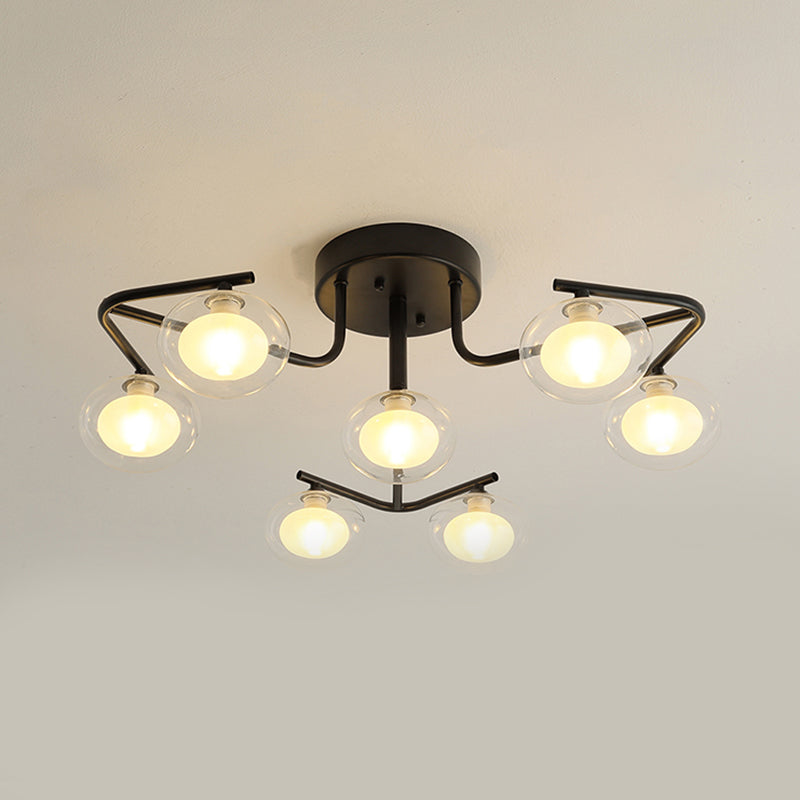 Clear Glass Global Semi Flush Mount with Multiple Rod Design Modernist 7/9 Lights Led Black Semi Flush Mount Lamp Fixture Clearhalo 'Ceiling Lights' 'Close To Ceiling Lights' 'Close to ceiling' 'Glass shade' 'Glass' 'Semi-flushmount' Lighting' 183153