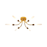 Metal Sputnik Semi Flush Mount Lamp with White Glass Tube Shade Contemporary 6/8 Lights Led Gold Semi Flush Ceiling Fixture Clearhalo 'Ceiling Lights' 'Close To Ceiling Lights' 'Close to ceiling' 'Semi-flushmount' Lighting' 183161