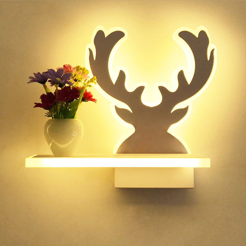 Adult Child Bedroom Wall Light with Shelf Acrylic Contemporary Wall Lamp in White White Deer Clearhalo 'Wall Lamps & Sconces' 'Wall Lights' Lighting' 183184