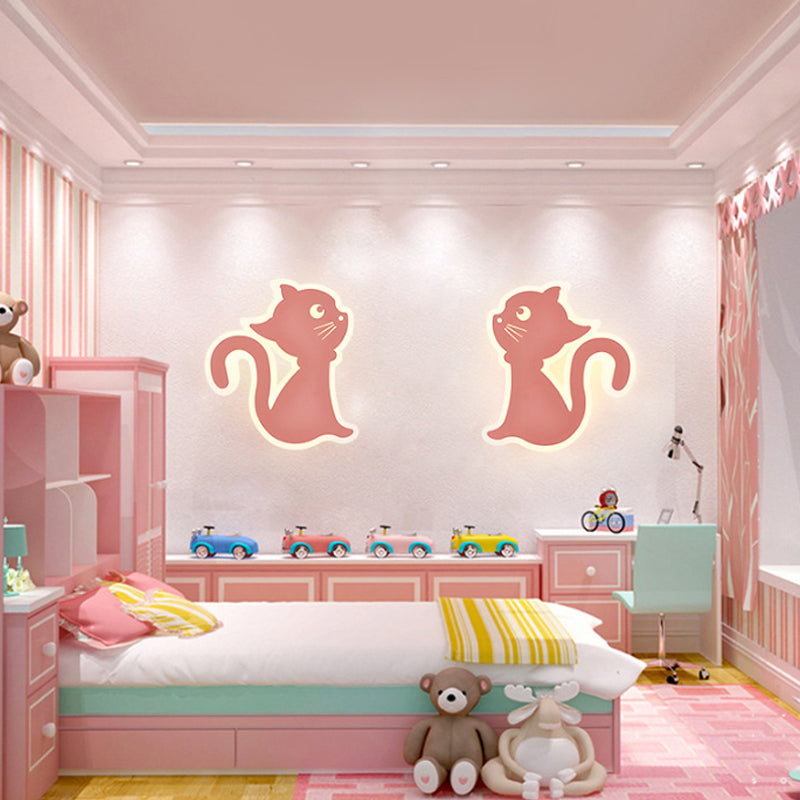 Metal Slim Kitten Wall Light Animal Macaron Colored Wall Sconce for Bedroom Kindergarten Pink Double Clearhalo 'Wall Lamps & Sconces' 'Wall Lights' Lighting' 183225