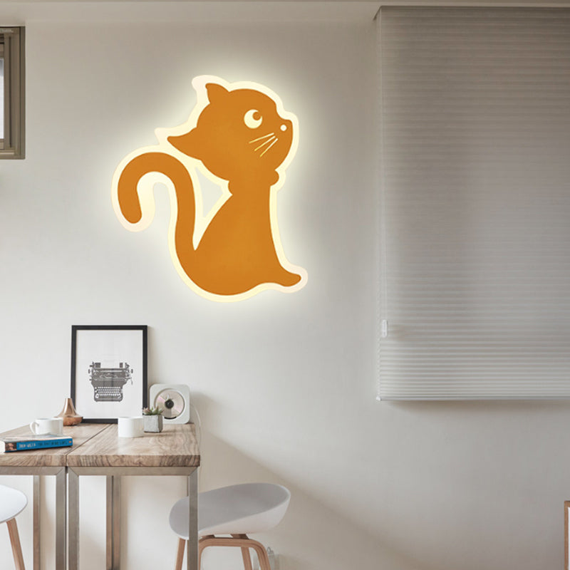 Metal Slim Kitten Wall Light Animal Macaron Colored Wall Sconce for Bedroom Kindergarten Yellow Left Clearhalo 'Wall Lamps & Sconces' 'Wall Lights' Lighting' 183228