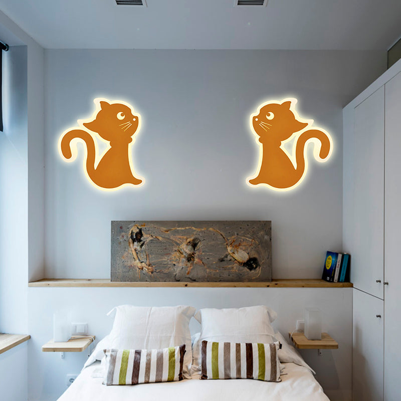 Metal Slim Kitten Wall Light Animal Macaron Colored Wall Sconce for Bedroom Kindergarten Yellow Double Clearhalo 'Wall Lamps & Sconces' 'Wall Lights' Lighting' 183232