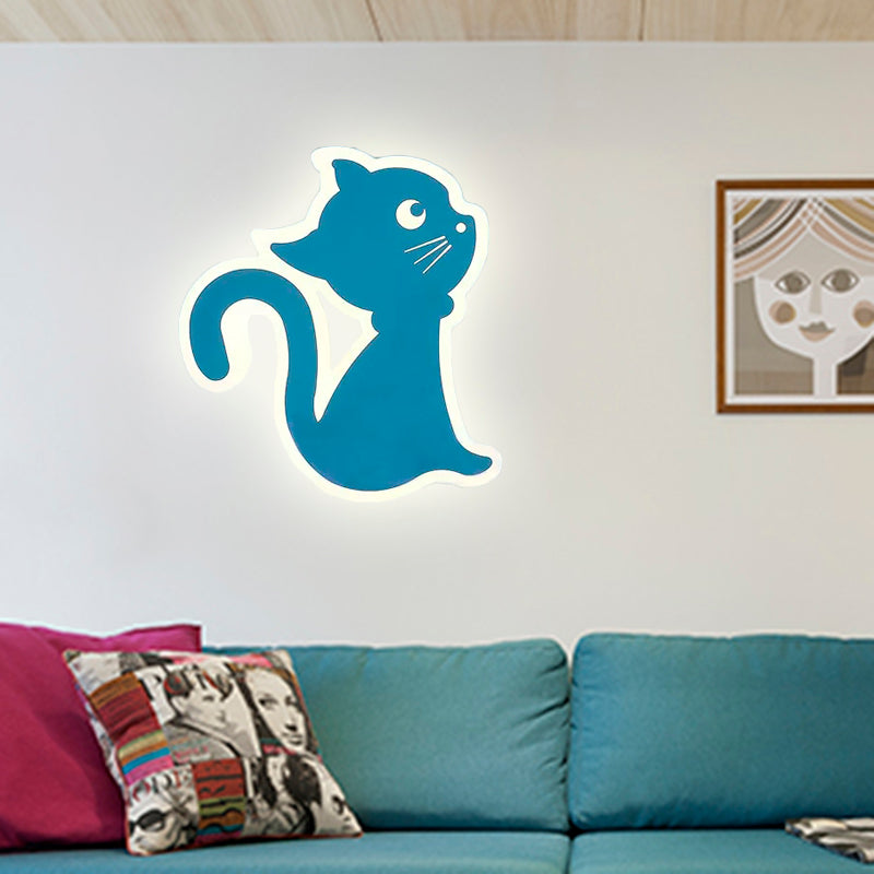 Metal Slim Kitten Wall Light Animal Macaron Colored Wall Sconce for Bedroom Kindergarten Blue Left Clearhalo 'Wall Lamps & Sconces' 'Wall Lights' Lighting' 183234