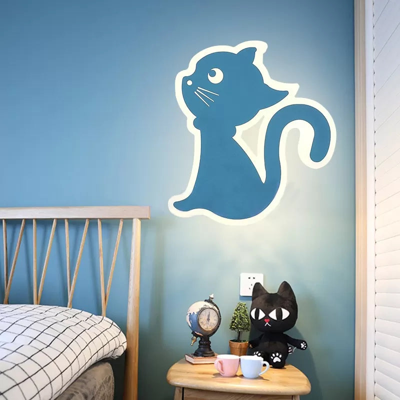 Metal Slim Kitten Wall Light Animal Macaron Colored Wall Sconce for Bedroom Kindergarten Blue Right Clearhalo 'Wall Lamps & Sconces' 'Wall Lights' Lighting' 183236