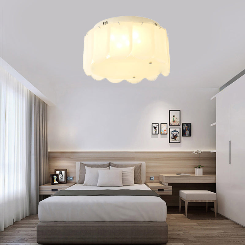 White Glass Drum Flush Mount Lighting Modern Multi Lights Flush Mount Light Fixture for Living Room, 18"/19.5" Wide White 18" Clearhalo 'Ceiling Lights' 'Close To Ceiling Lights' 'Close to ceiling' 'Flush mount' Lighting' 183254