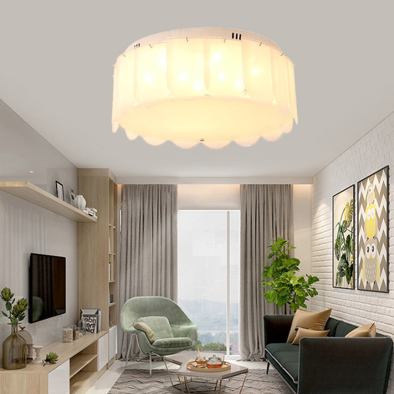 White Glass Drum Flush Mount Lighting Modern Multi Lights Flush Mount Light Fixture for Living Room, 18"/19.5" Wide Clearhalo 'Ceiling Lights' 'Close To Ceiling Lights' 'Close to ceiling' 'Flush mount' Lighting' 183258