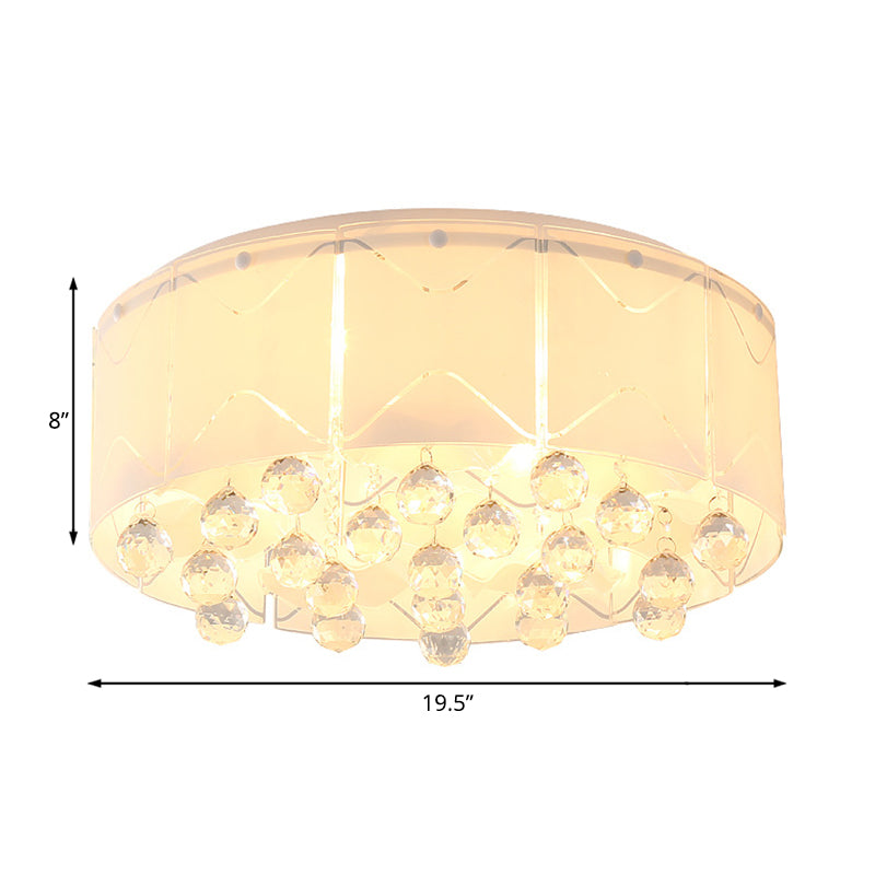 Drum Crystal Flush Mount Lighting Modernist Multi Lights 18"/19.5" Wide White Led Flush Mount Lamp Fixture Clearhalo 'Ceiling Lights' 'Close To Ceiling Lights' 'Close to ceiling' 'Flush mount' Lighting' 183278