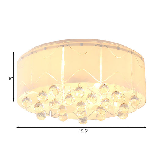 Drum Crystal Flush Mount Lighting Modernist Multi Lights 18"/19.5" Wide White Led Flush Mount Lamp Fixture Clearhalo 'Ceiling Lights' 'Close To Ceiling Lights' 'Close to ceiling' 'Flush mount' Lighting' 183278