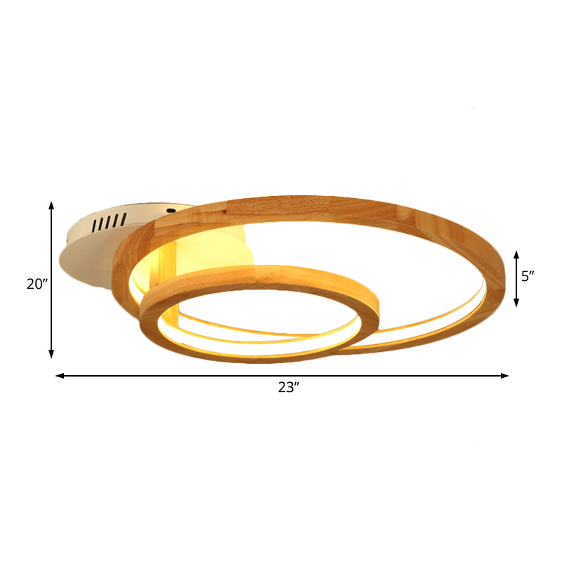 18.5"/23" Wide 2-Tier Ring Wood Semi Flush Mount Modernist Led Brown Semi Flush Mount Light for Bedroom in Warm Light Clearhalo 'Ceiling Lights' 'Close To Ceiling Lights' 'Close to ceiling' 'Semi-flushmount' Lighting' 183290