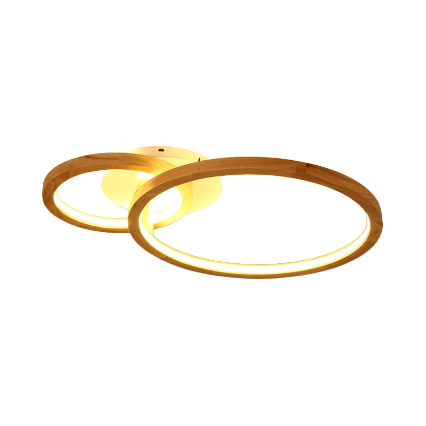 2-Tier Ring Wood Semi Flush Lamp Modern Led Brown Flush Semi Ceiling Light for Bedroom in Warm Light, 21.5"/28" Wide Clearhalo 'Ceiling Lights' 'Close To Ceiling Lights' 'Close to ceiling' 'Semi-flushmount' Lighting' 183313