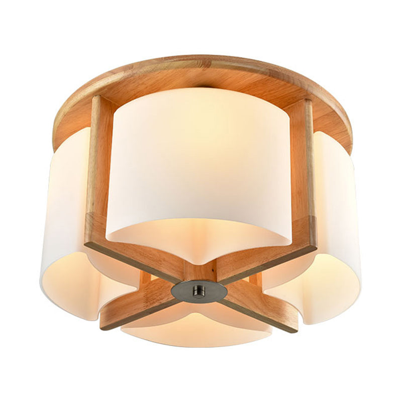 4/6 Lights Bedroom Flush Mount with Cylinder Wood Shade Modernist Brown Flush Ceiling Light Fixture Clearhalo 'Ceiling Lights' 'Close To Ceiling Lights' 'Close to ceiling' 'Flush mount' Lighting' 183366