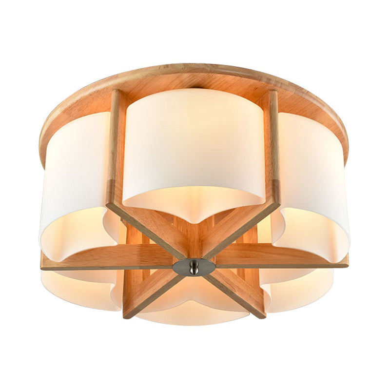 4/6 Lights Bedroom Flush Mount with Cylinder Wood Shade Modernist Brown Flush Ceiling Light Fixture Clearhalo 'Ceiling Lights' 'Close To Ceiling Lights' 'Close to ceiling' 'Flush mount' Lighting' 183369