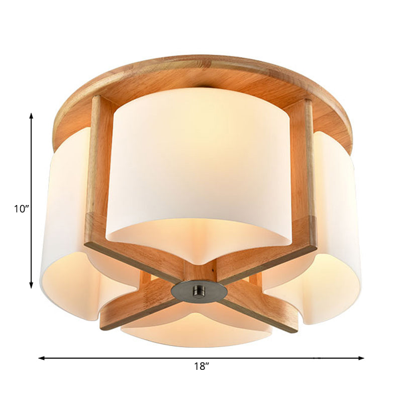 4/6 Lights Bedroom Flush Mount with Cylinder Wood Shade Modernist Brown Flush Ceiling Light Fixture Clearhalo 'Ceiling Lights' 'Close To Ceiling Lights' 'Close to ceiling' 'Flush mount' Lighting' 183370