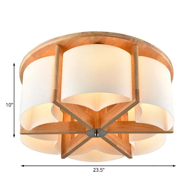 4/6 Lights Bedroom Flush Mount with Cylinder Wood Shade Modernist Brown Flush Ceiling Light Fixture Clearhalo 'Ceiling Lights' 'Close To Ceiling Lights' 'Close to ceiling' 'Flush mount' Lighting' 183371