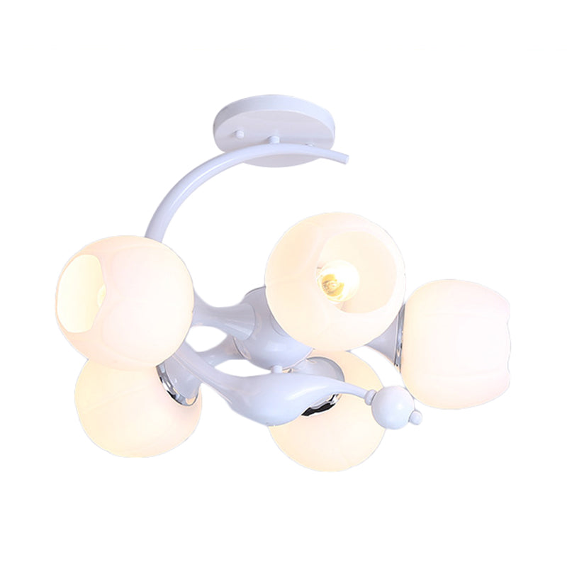 White Glass Ball Semi Flush Mount with Sputnik Design Modernist Semi Flush Mount Ceiling Light for Bedroom Clearhalo 'Ceiling Lights' 'Close To Ceiling Lights' 'Close to ceiling' 'Glass shade' 'Glass' 'Semi-flushmount' Lighting' 183486