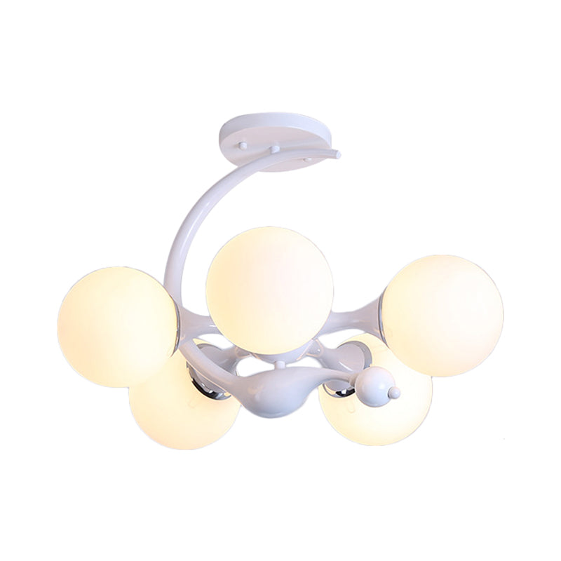 White Glass Ball Semi Flush Mount with Sputnik Design Modernist Semi Flush Mount Ceiling Light for Bedroom Clearhalo 'Ceiling Lights' 'Close To Ceiling Lights' 'Close to ceiling' 'Glass shade' 'Glass' 'Semi-flushmount' Lighting' 183489