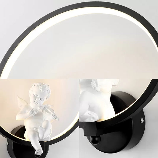 Contemporary Ring Sconce Light with Little Angel Metal Black Wall Light for Living Room Clearhalo 'Wall Lamps & Sconces' 'Wall Lights' Lighting' 183529