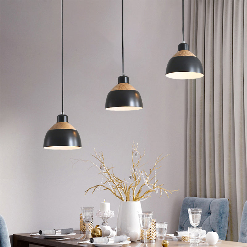 Metal Domed Suspension Light Meeting Room 3 Lights Macaron Simple Hanging Light Black Clearhalo 'Ceiling Lights' 'Modern Pendants' 'Modern' 'Pendant Lights' 'Pendants' Lighting' 183530