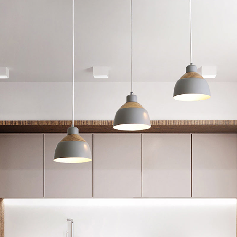 Metal Domed Suspension Light Meeting Room 3 Lights Macaron Simple Hanging Light Grey Clearhalo 'Ceiling Lights' 'Modern Pendants' 'Modern' 'Pendant Lights' 'Pendants' Lighting' 183537