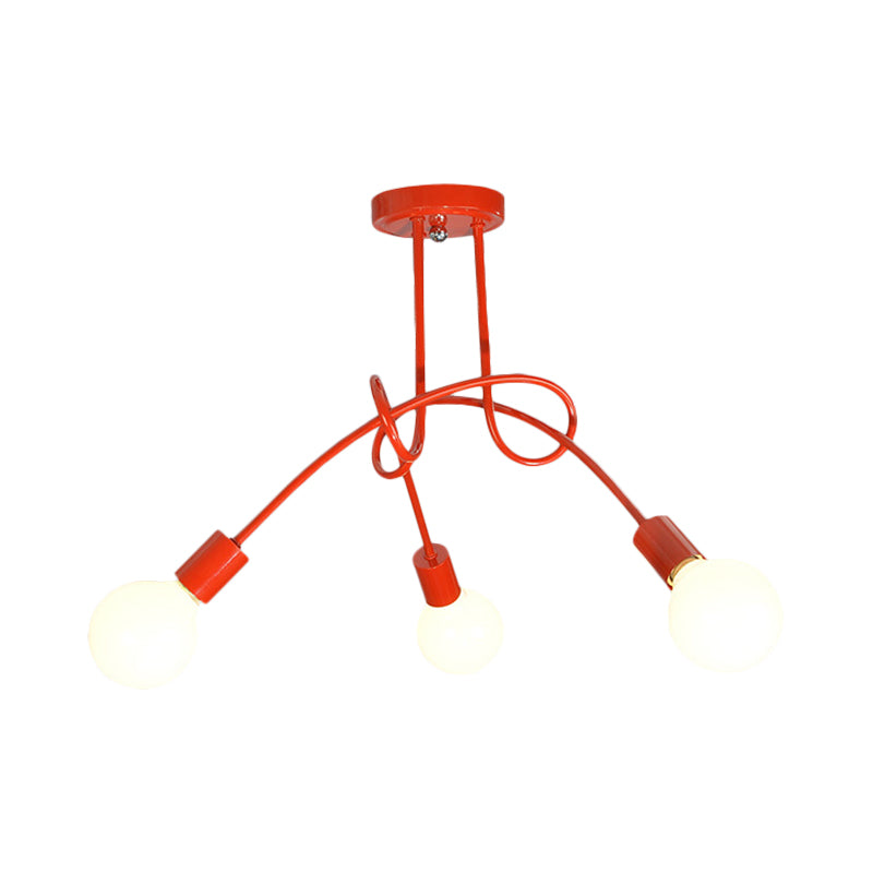 Curved Arm Semi Flush Lighting Contemporary Metal 3/5 Lights Blue/Red Semi Flush Ceiling Lamp Fixture Clearhalo 'Ceiling Lights' 'Close To Ceiling Lights' 'Close to ceiling' 'Semi-flushmount' Lighting' 183603