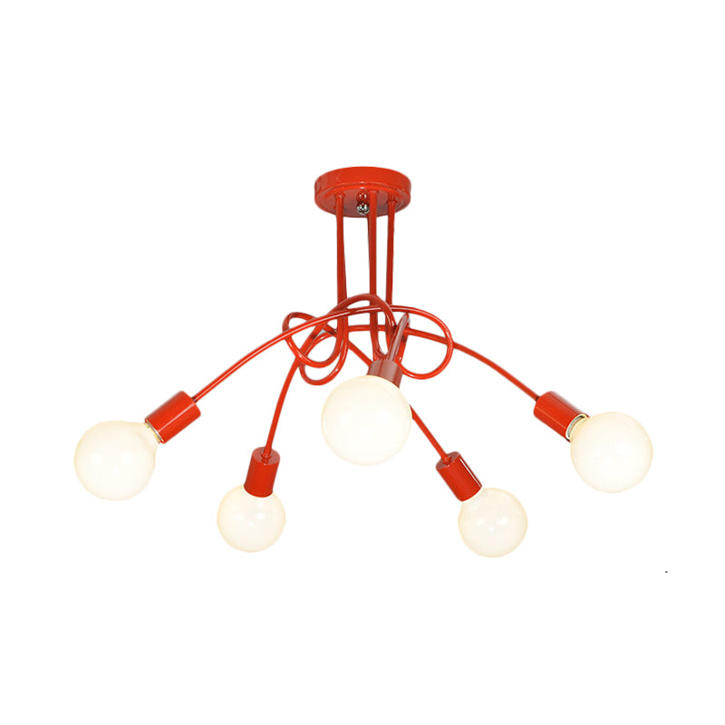 Curved Arm Semi Flush Lighting Contemporary Metal 3/5 Lights Blue/Red Semi Flush Ceiling Lamp Fixture Clearhalo 'Ceiling Lights' 'Close To Ceiling Lights' 'Close to ceiling' 'Semi-flushmount' Lighting' 183606