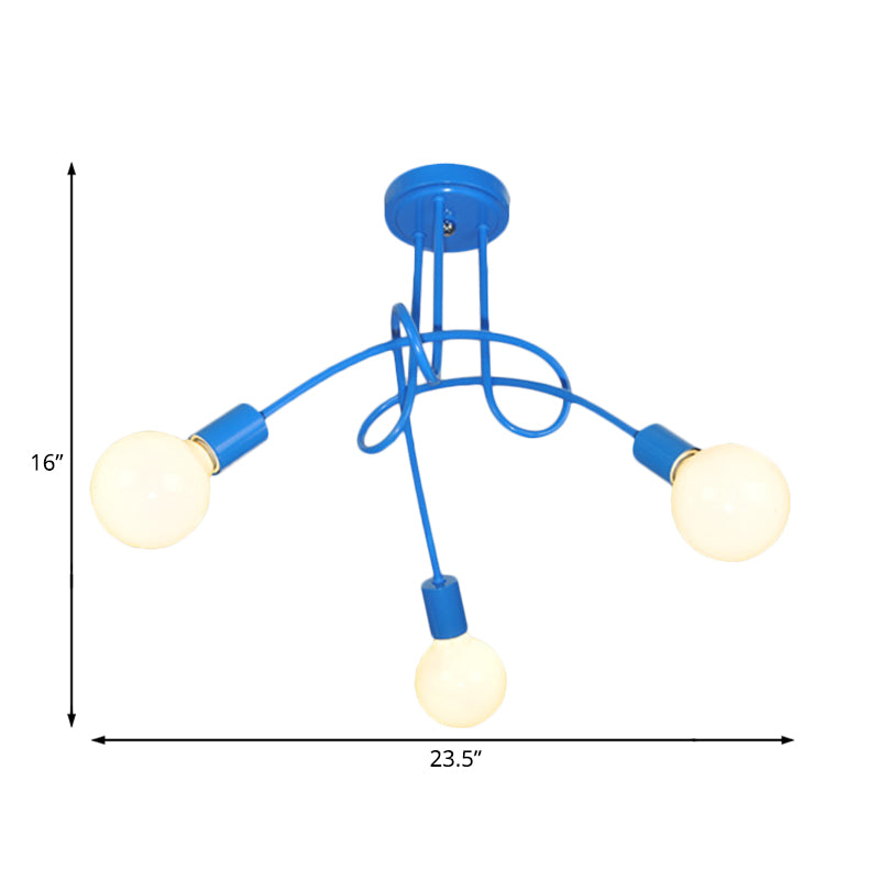 Curved Arm Semi Flush Lighting Contemporary Metal 3/5 Lights Blue/Red Semi Flush Ceiling Lamp Fixture Clearhalo 'Ceiling Lights' 'Close To Ceiling Lights' 'Close to ceiling' 'Semi-flushmount' Lighting' 183613